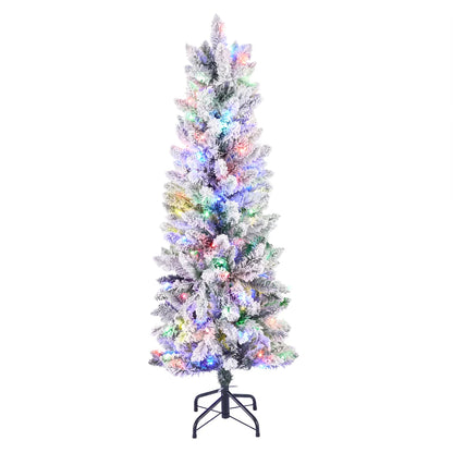 Flocked Pre-Lit Pencil Christmas Tree with Twinkling LEDs