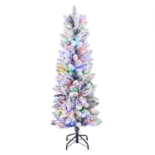 Flocked Pre-Lit Pencil Christmas Tree with Twinkling LEDs
