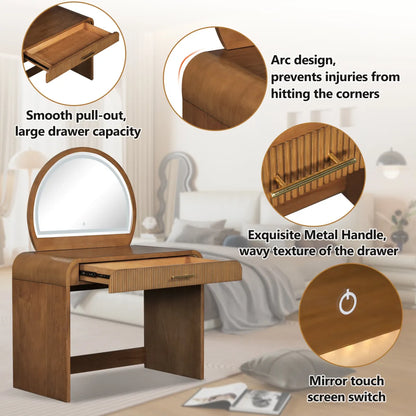 Makeup Vanity Table with Touch Screen Lighted Mirror and Drawer, Espresso