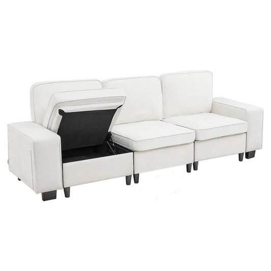 100 inch modular 3-seater sofa with storage, white
