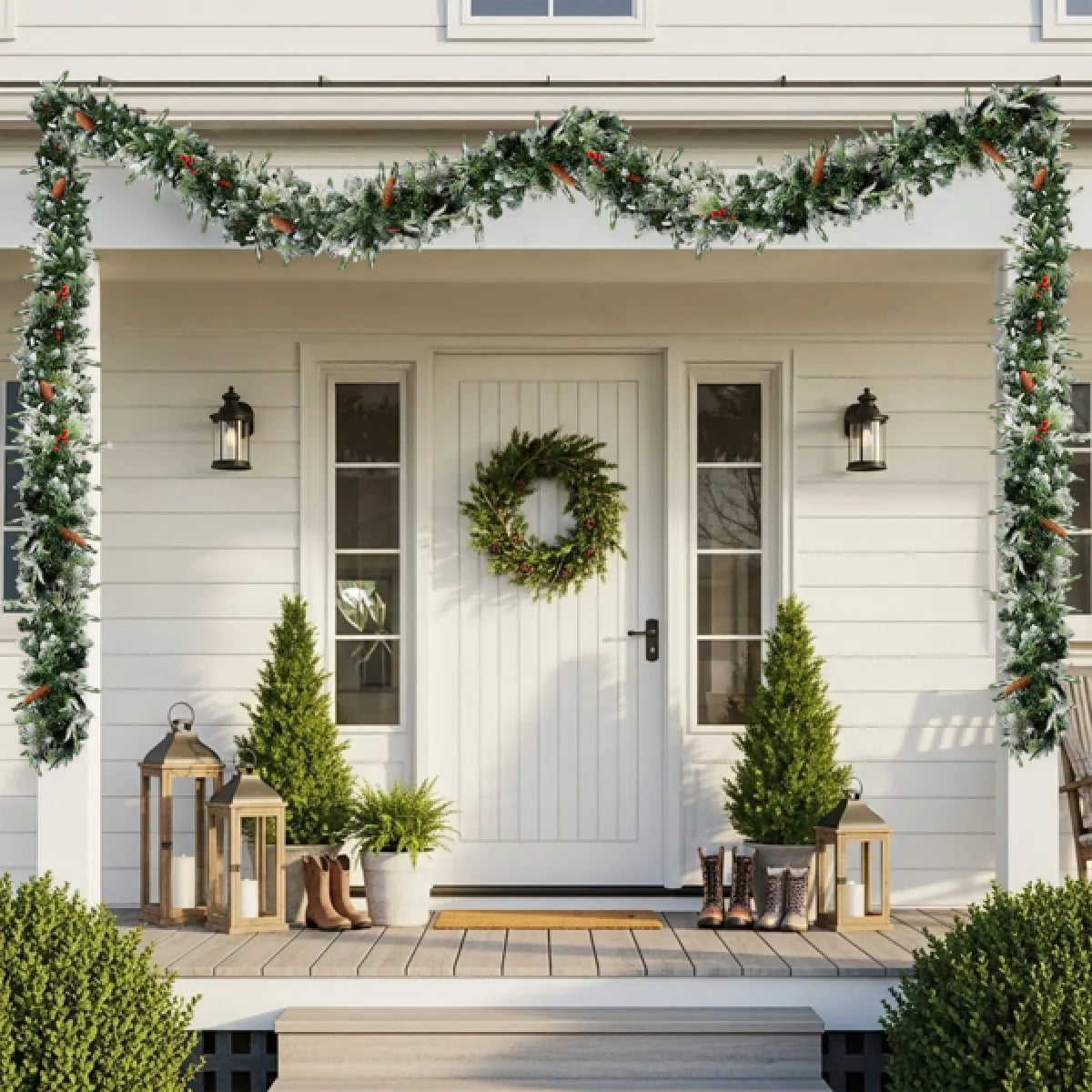2-Pack 9FT Pre-Lit Snow Flocked Christmas Garland