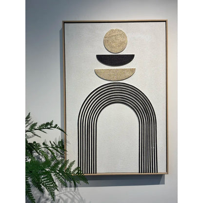 Set of 2 Framed Boho Abstract Wall Art, Antique Black & Beige Textured Canvas