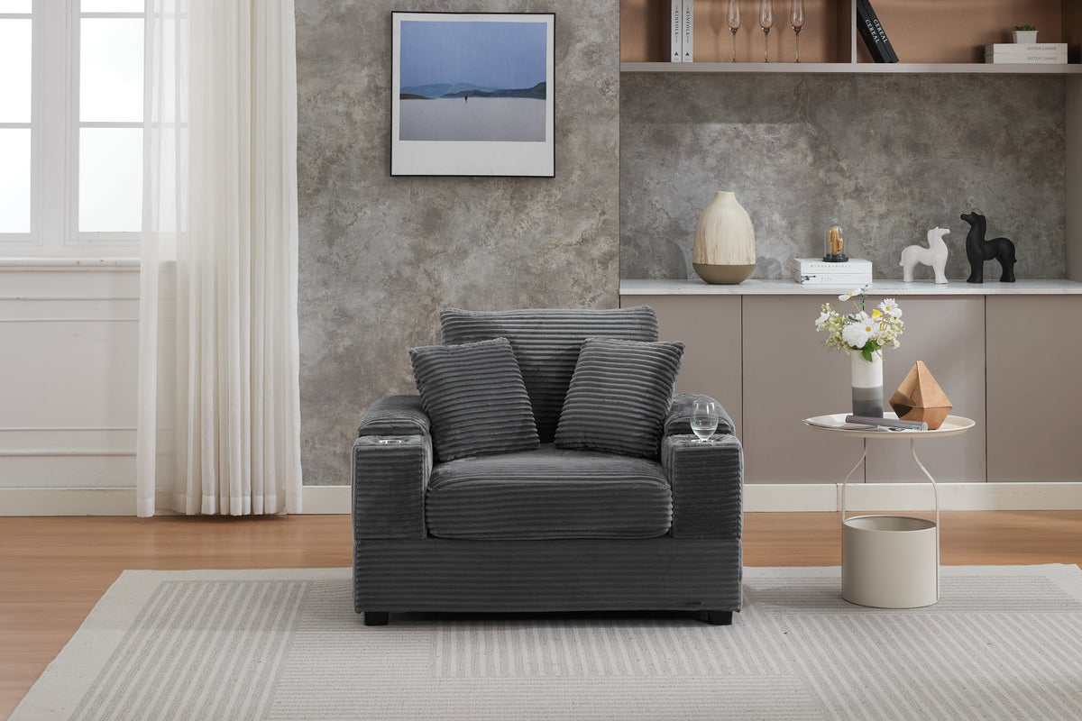 Corduroy Chaise Lounge Sofa with Ottoman, Grey – alternate view 2