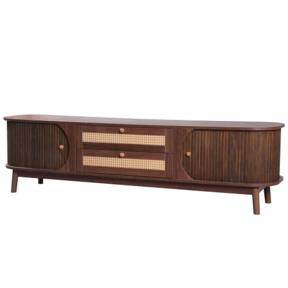 Cable-Management Rattan TV Stand – Solid Wood for TVs up to 75", Living Room Media Console – view 2