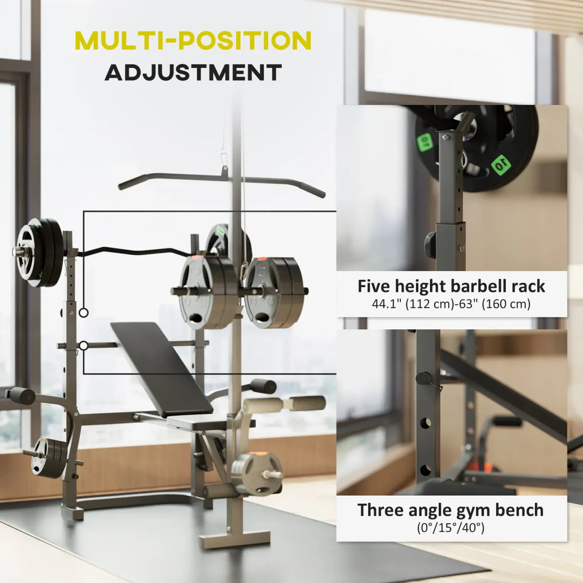 Adjustable Weight Bench with Press Rack – Preacher Curl & Lat Pulldown Station