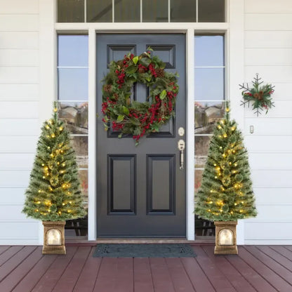 4 Ft Pre-Lit Potted Artificial Christmas Tree with Pine Needles