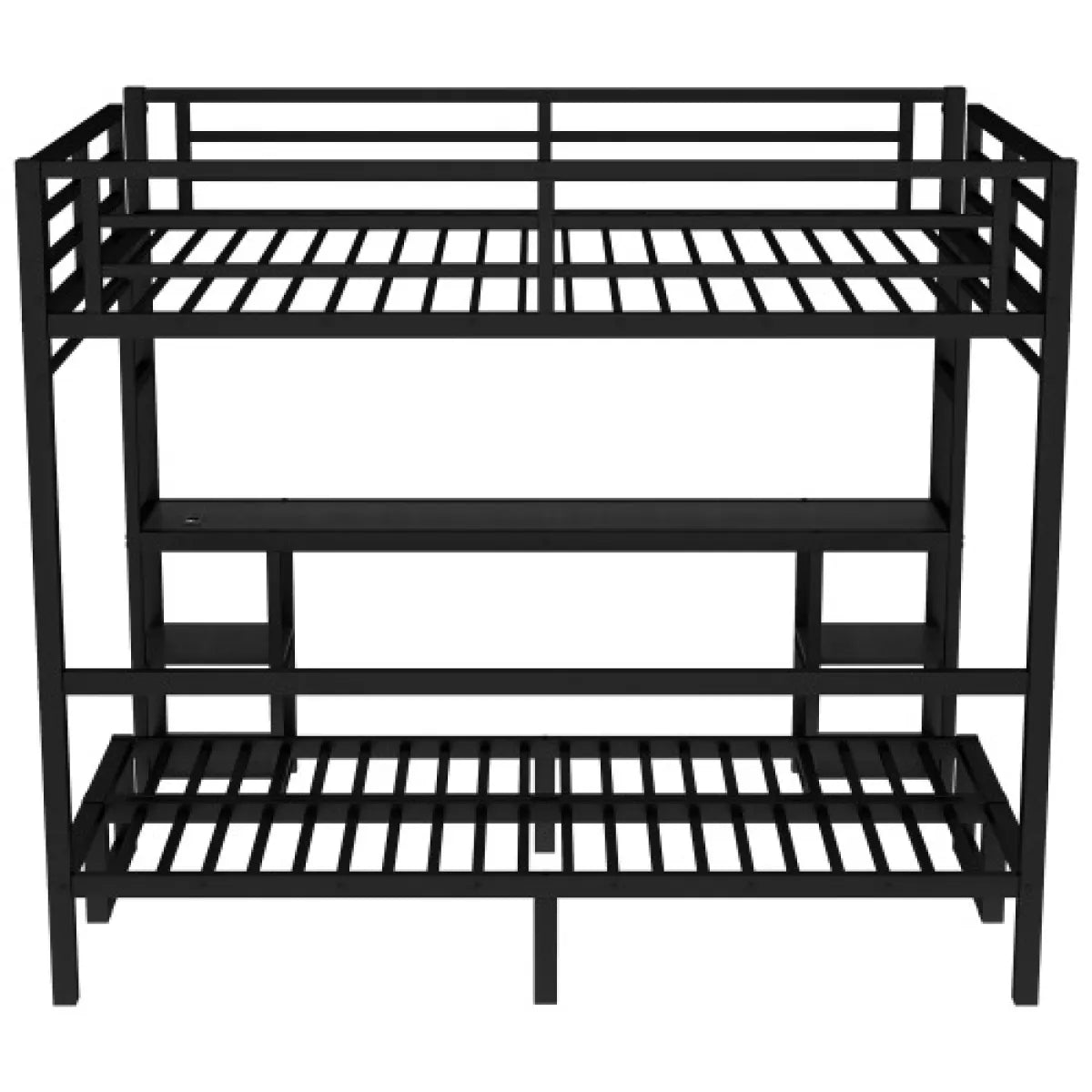 Queen Over Twin XL Metal Bunk Bed – Loft Bed with Desk, Shelves & Fold-Out Sofa, Black – view 2