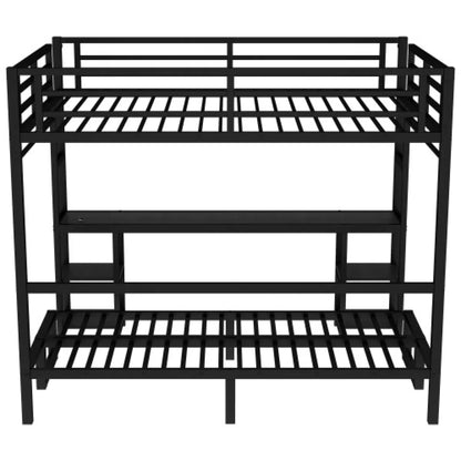 Queen Over Twin XL Metal Bunk Bed – Loft Bed with Desk, Shelves & Fold-Out Sofa, Black – view 2