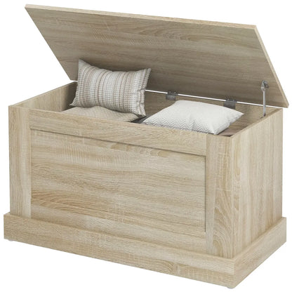 31.5" Wooden Storage Trunk Chest with Safety Hinge, Natural