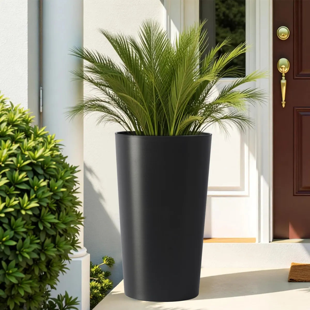Set of 2 Tall Square Planters, Matte Black