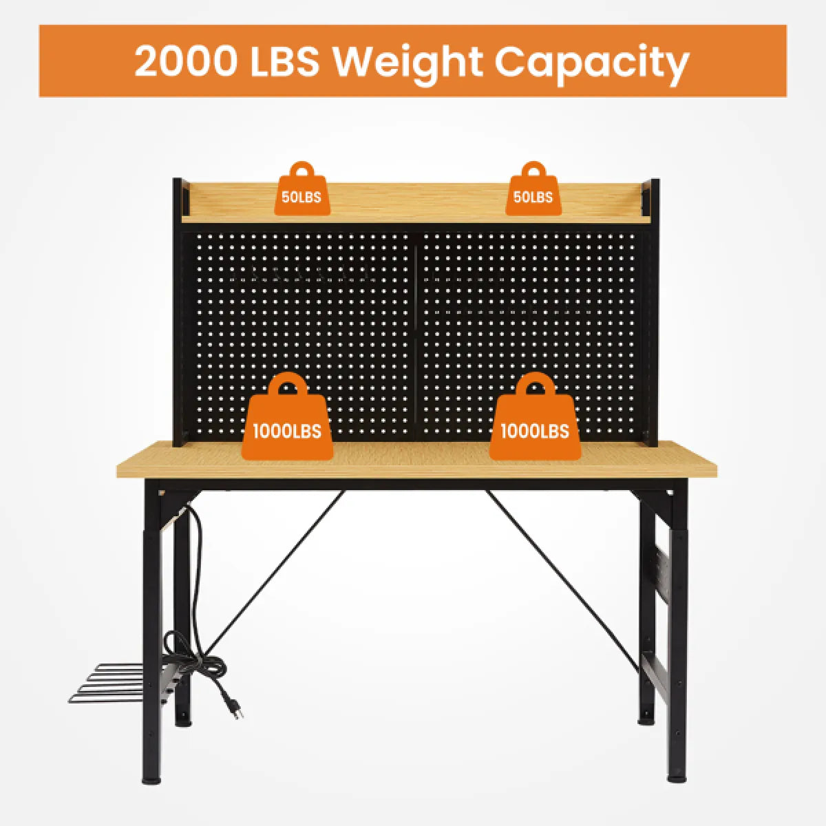48" Adjustable Workbench with Pegboard – Heavy-Duty Wooden Top on Wheels