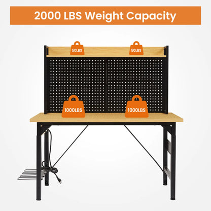 48" Adjustable Workbench with Pegboard – Heavy-Duty Wooden Top on Wheels
