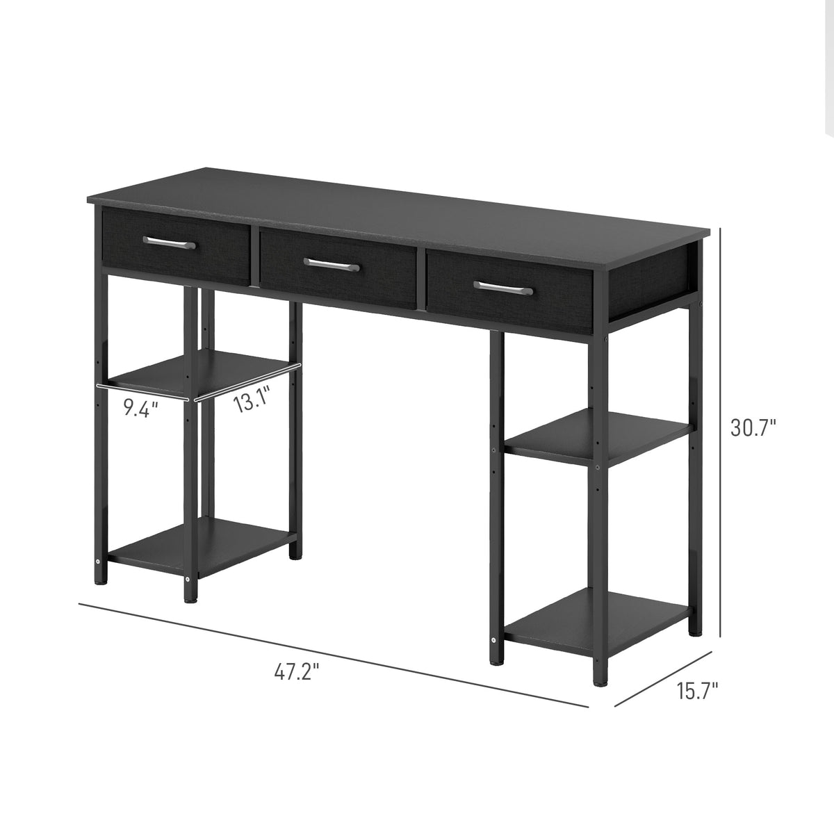Compact computer desk with fabric drawers