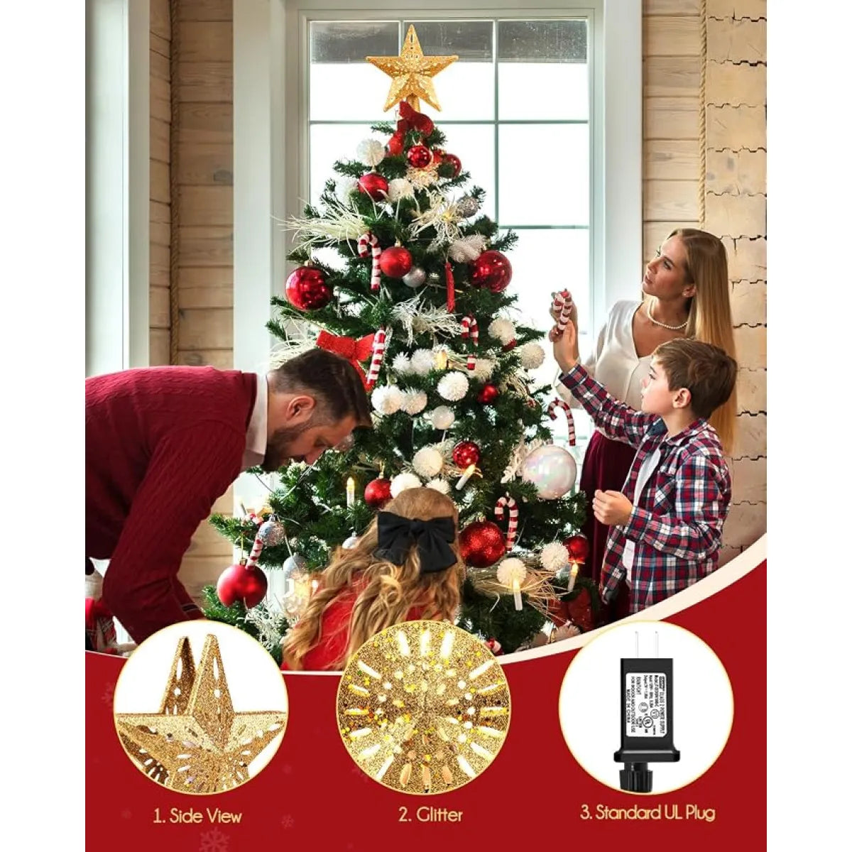 Star Christmas Tree Topper with Snowflake Projector Lights