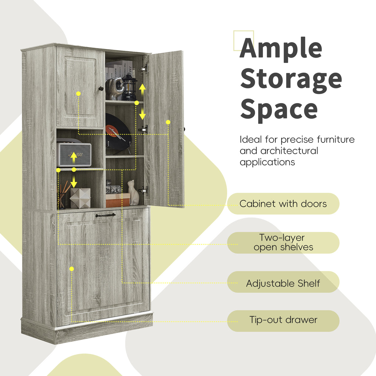 Tall Storage Cabinet with Flip-Out Basket, Oak – alternate view 1