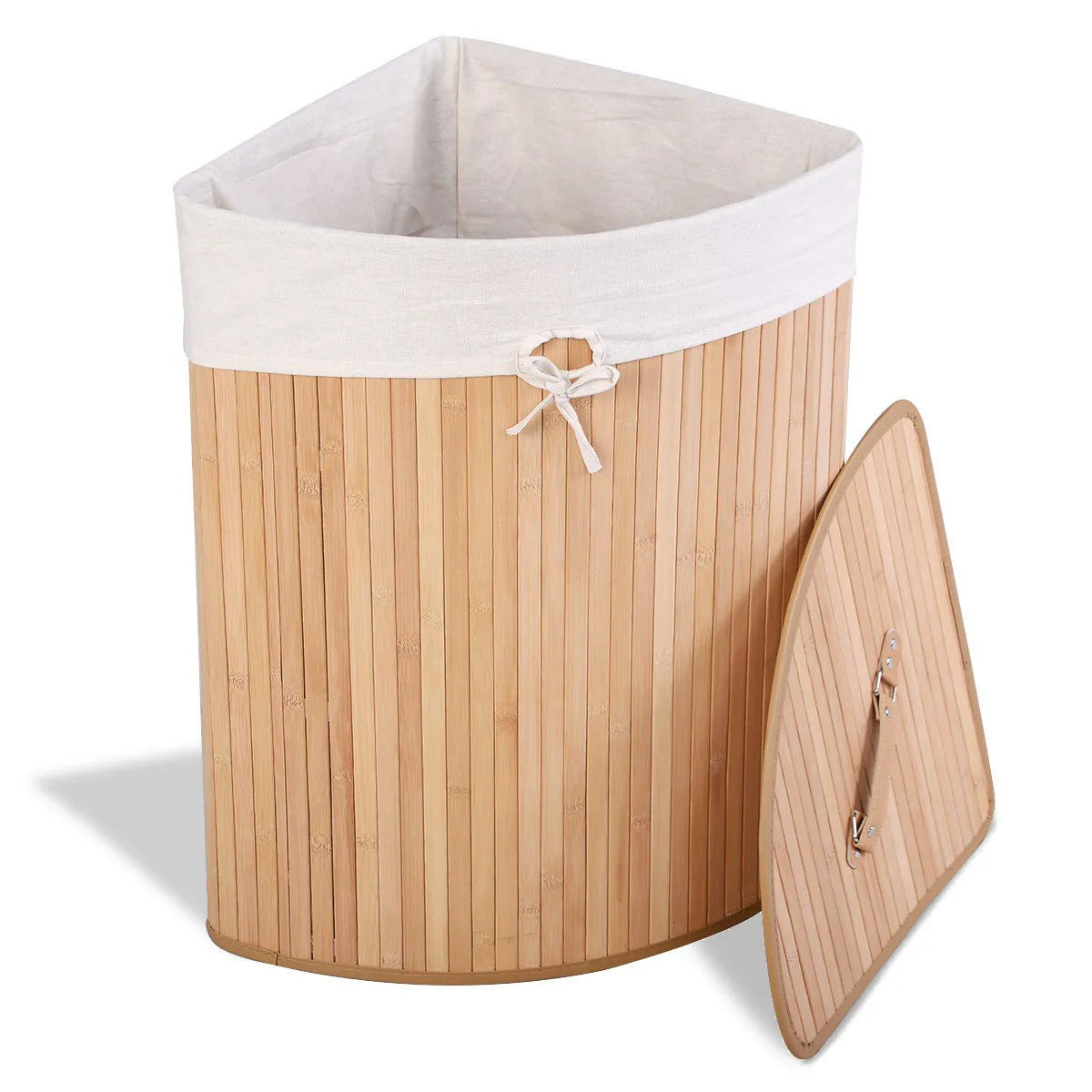 Corner Bamboo Laundry Hamper, Natural – Space-Saving Clothes Basket