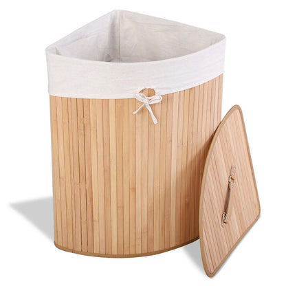 Corner Bamboo Laundry Hamper, Natural – Space-Saving Clothes Basket