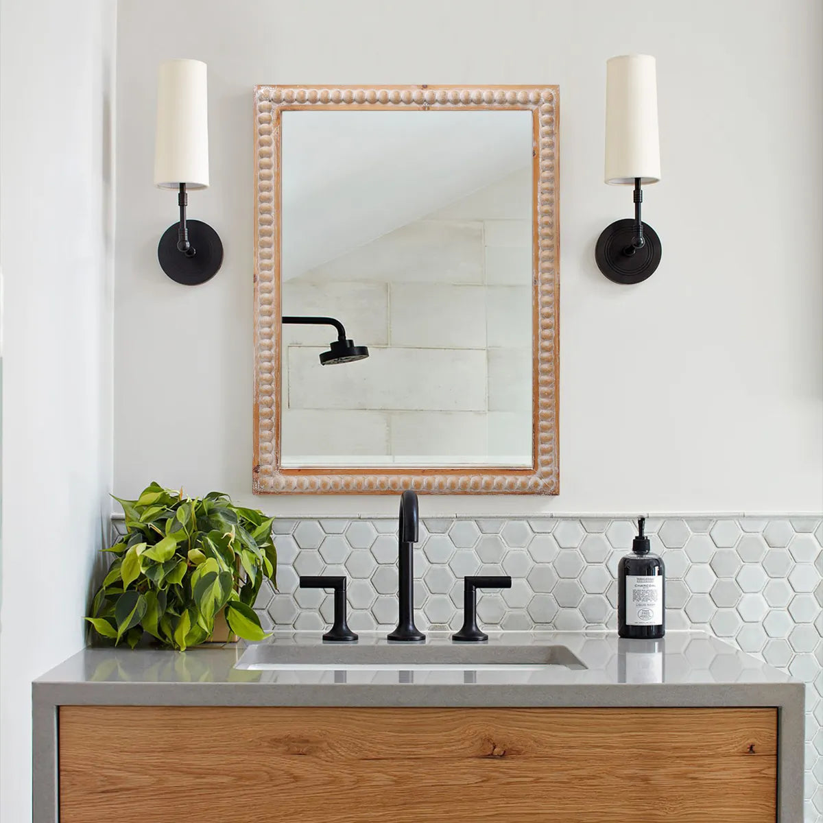 Wood Framed Farmhouse Wall Mirror, Antique Natural