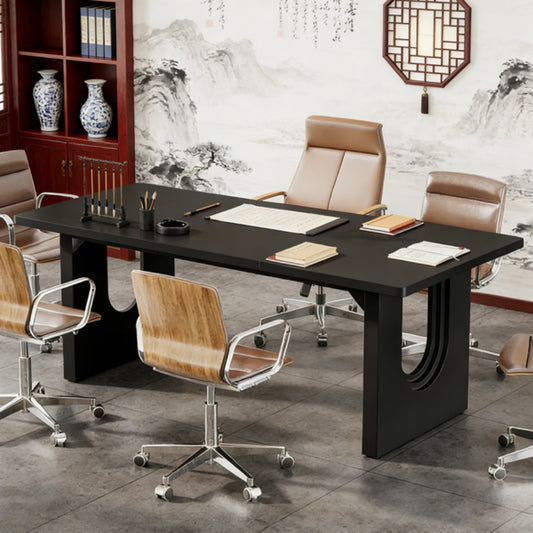 71 inch executive office desk with storage, black