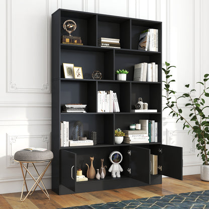70.87 inch cube bookshelf with cabinet, black