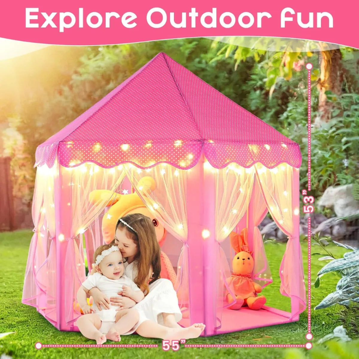 Kids Princess Castle Play Tent – Large Playhouse with Star Lights