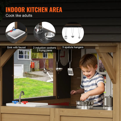 Outdoor Wooden Playhouse Cottage with Door and Window, Brown