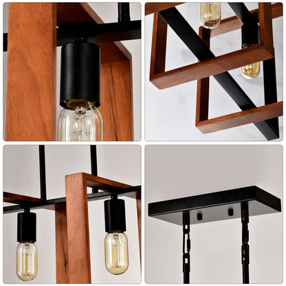 4-light farmhouse rectangular pendant, wood and black