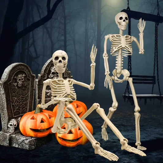 2-Pack Life-Size Halloween Skeleton, 3 Ft Posable Full Body Plastic Skeleton