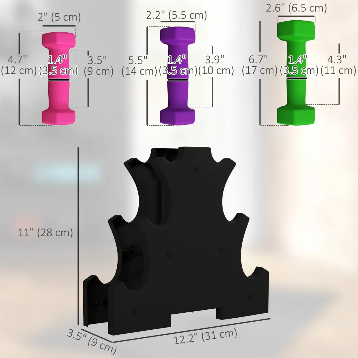 Dumbbell Set with Rack – 2, 3 & 5 lb Neoprene Hand Weights for Home Gym