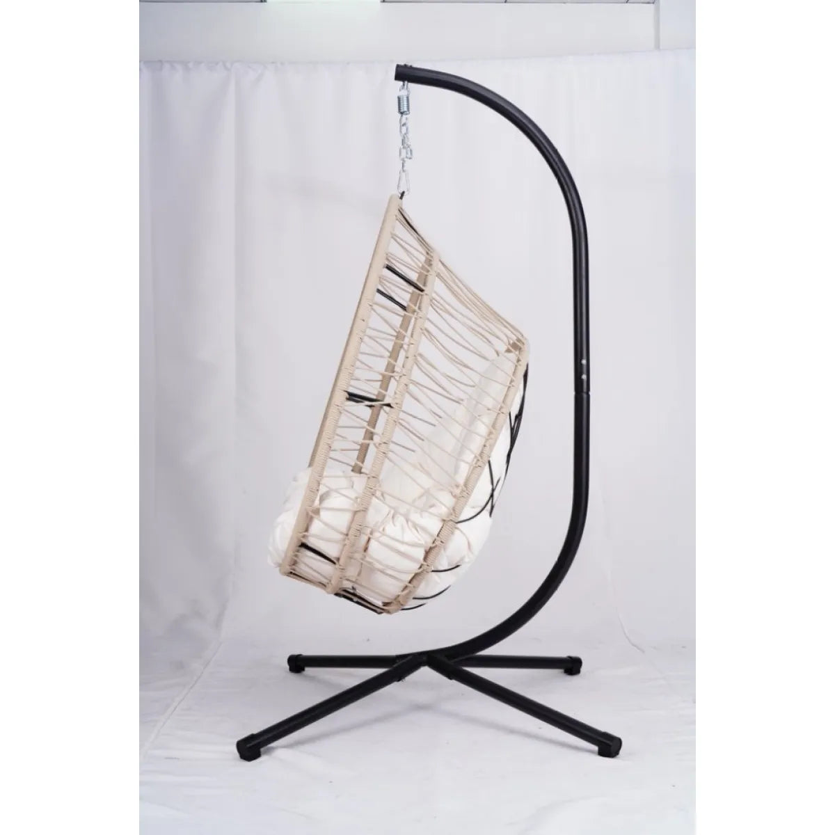 Egg-Shaped Hanging Swing Chair with Stand, Beige