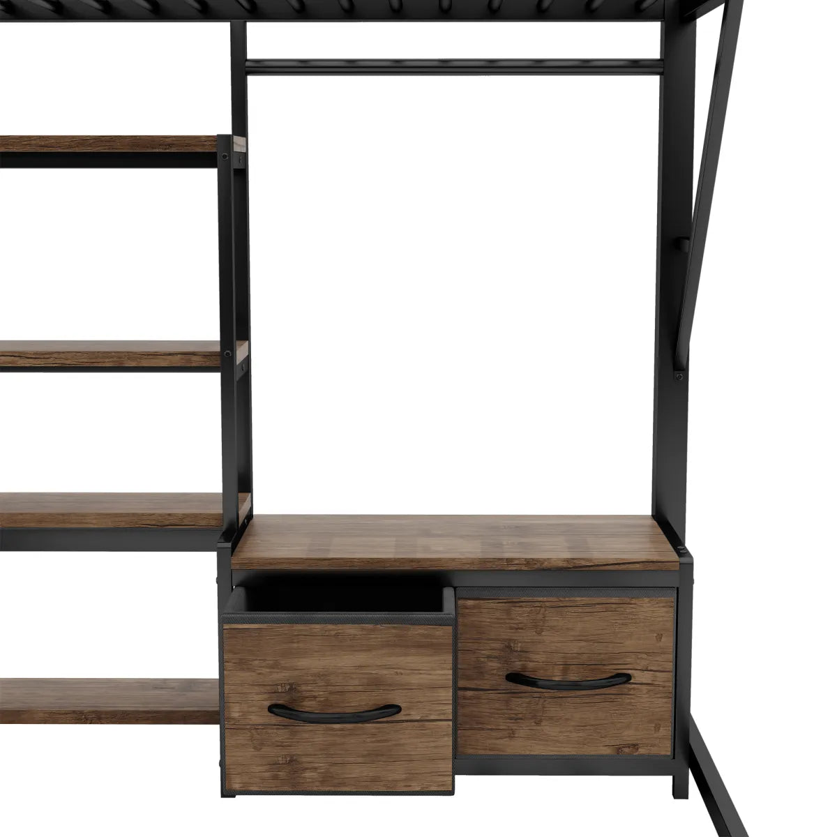 Full Size Metal Loft Bed with Desk, Wardrobe & Storage Shelves – view 8