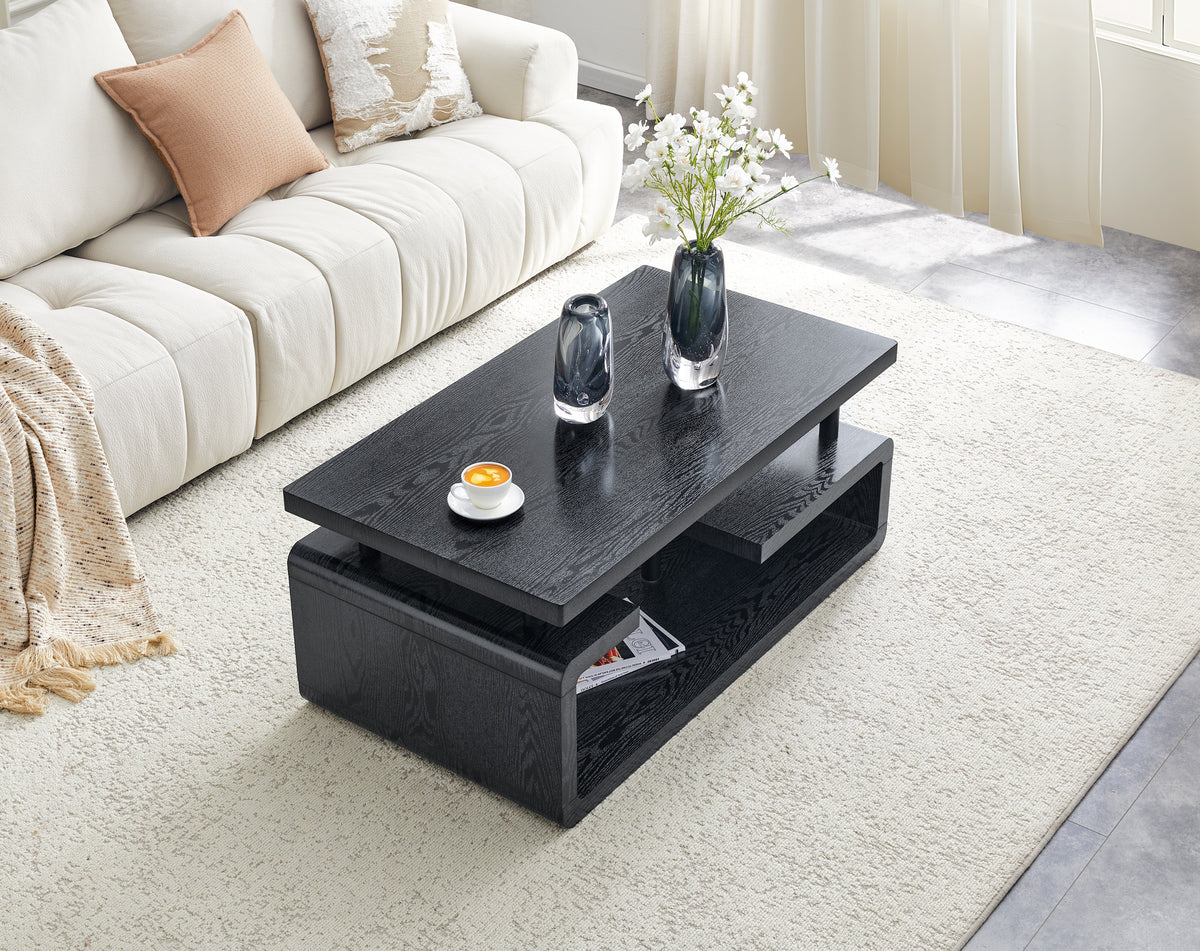 3-tier coffee table, black wood grain