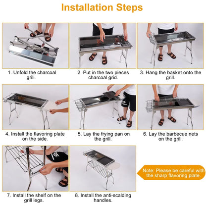 Foldable Stainless Steel Charcoal BBQ Grill – Portable Picnic & Camping Barbecue