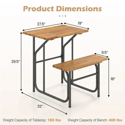 Acacia Wood Patio Table and Bench Set, Combinable for Picnic and Leisure