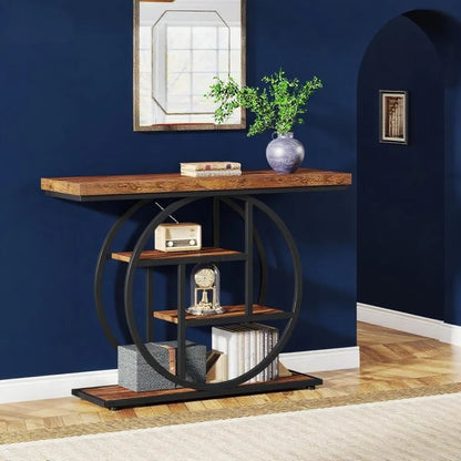 Console Table – Industrial 4-Tier Sofa & Entryway Table, Rustic Brown – view 3