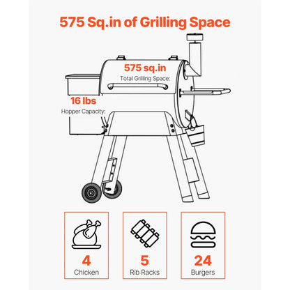 575 Sq.In. Wood Pellet Grill & Smoker – Electric Outdoor BBQ