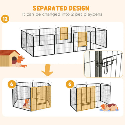 12-Panel Dog Pen with Gate – Heavy-Duty Puppy Playpen Fence