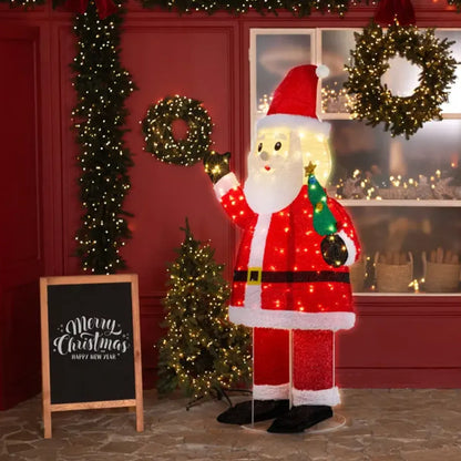 6 Ft Pre-Lit Pull-Up Santa Claus Waving Christmas Yard Decoration