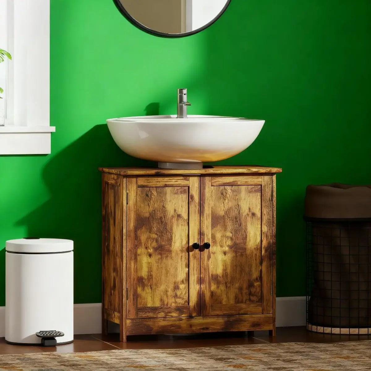 Rustic Wood Bathroom Vanity Cabinet, Under-Sink Storage