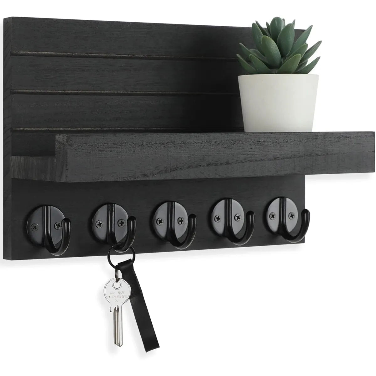 Wall Key Holder with Shelf, Decorative Mail Organizer, Paulownia Wood
