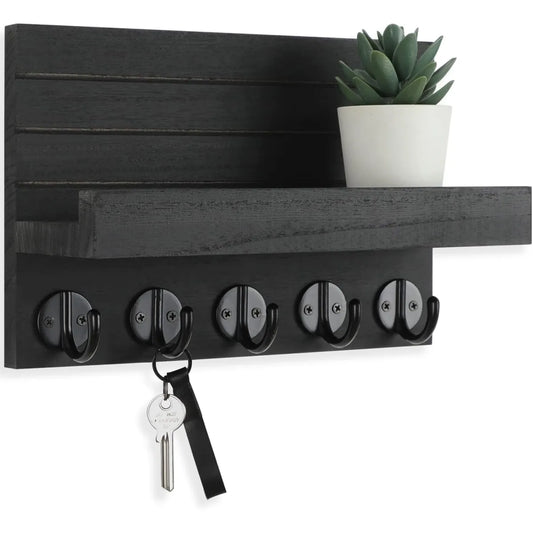 Wall Key Holder with Shelf, Decorative Mail Organizer, Paulownia Wood