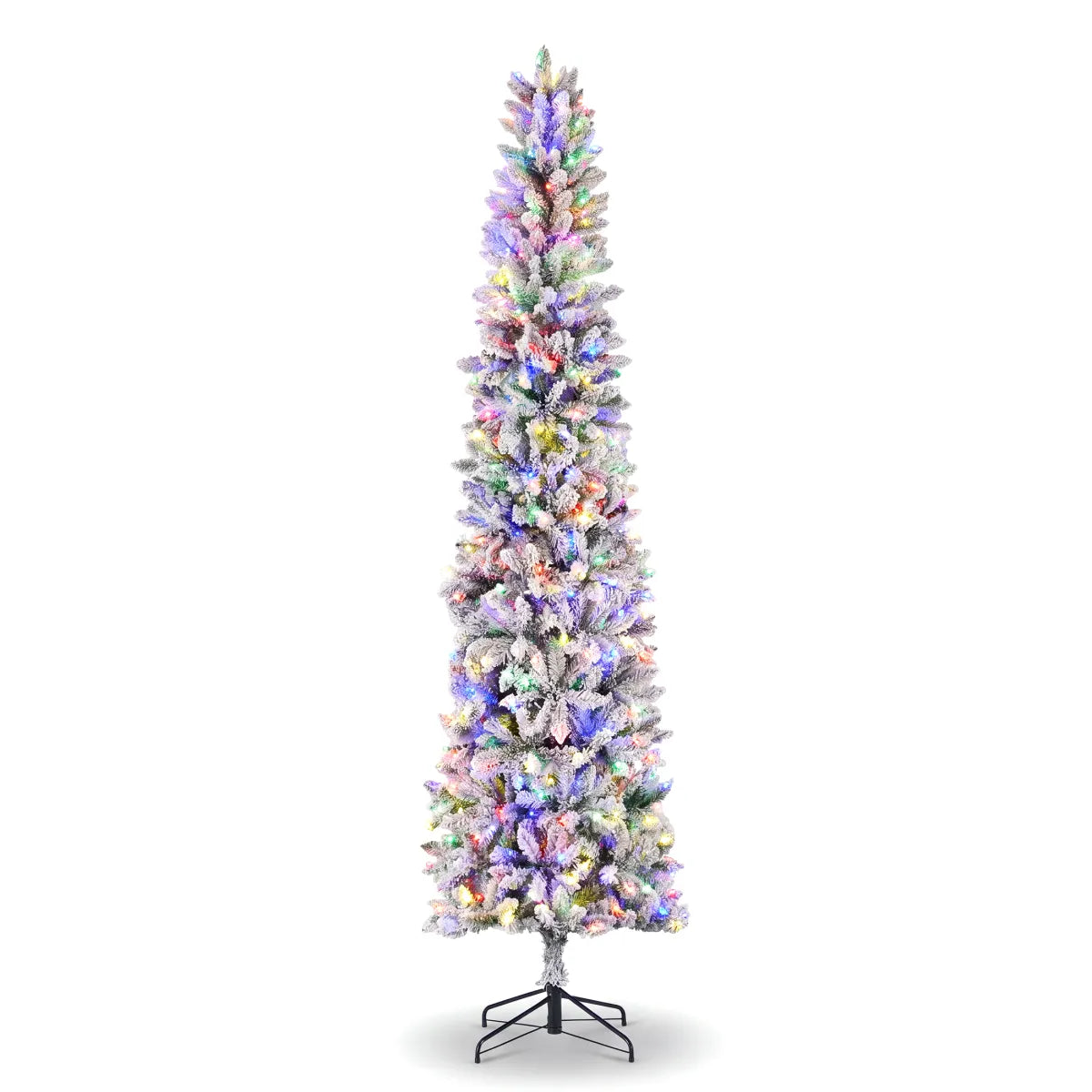 Flocked Pre-Lit Pencil Christmas Tree with Twinkling LEDs