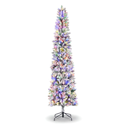 Flocked Pre-Lit Pencil Christmas Tree with Twinkling LEDs