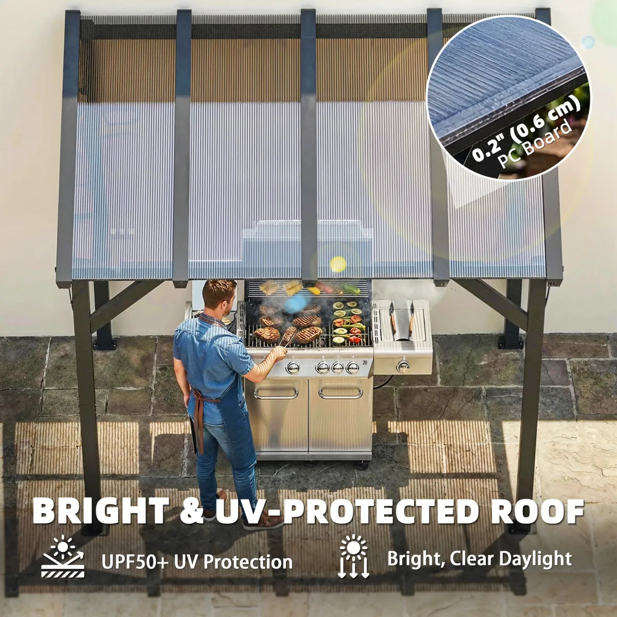 Hardtop Grill Gazebo, Lean-To BBQ Shelter with Polycarbonate Roof