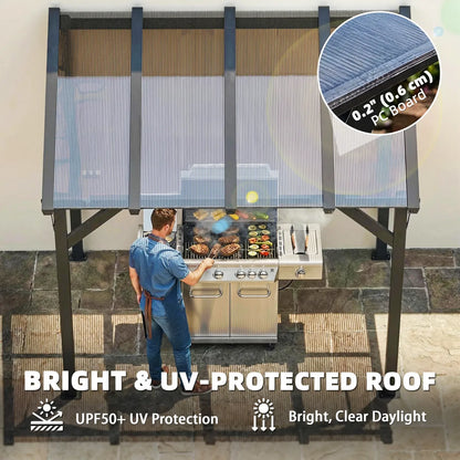 Hardtop Grill Gazebo, Lean-To BBQ Shelter with Polycarbonate Roof