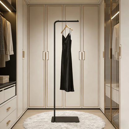 Freestanding Clothing Rack with Marble Base, Gold Metal