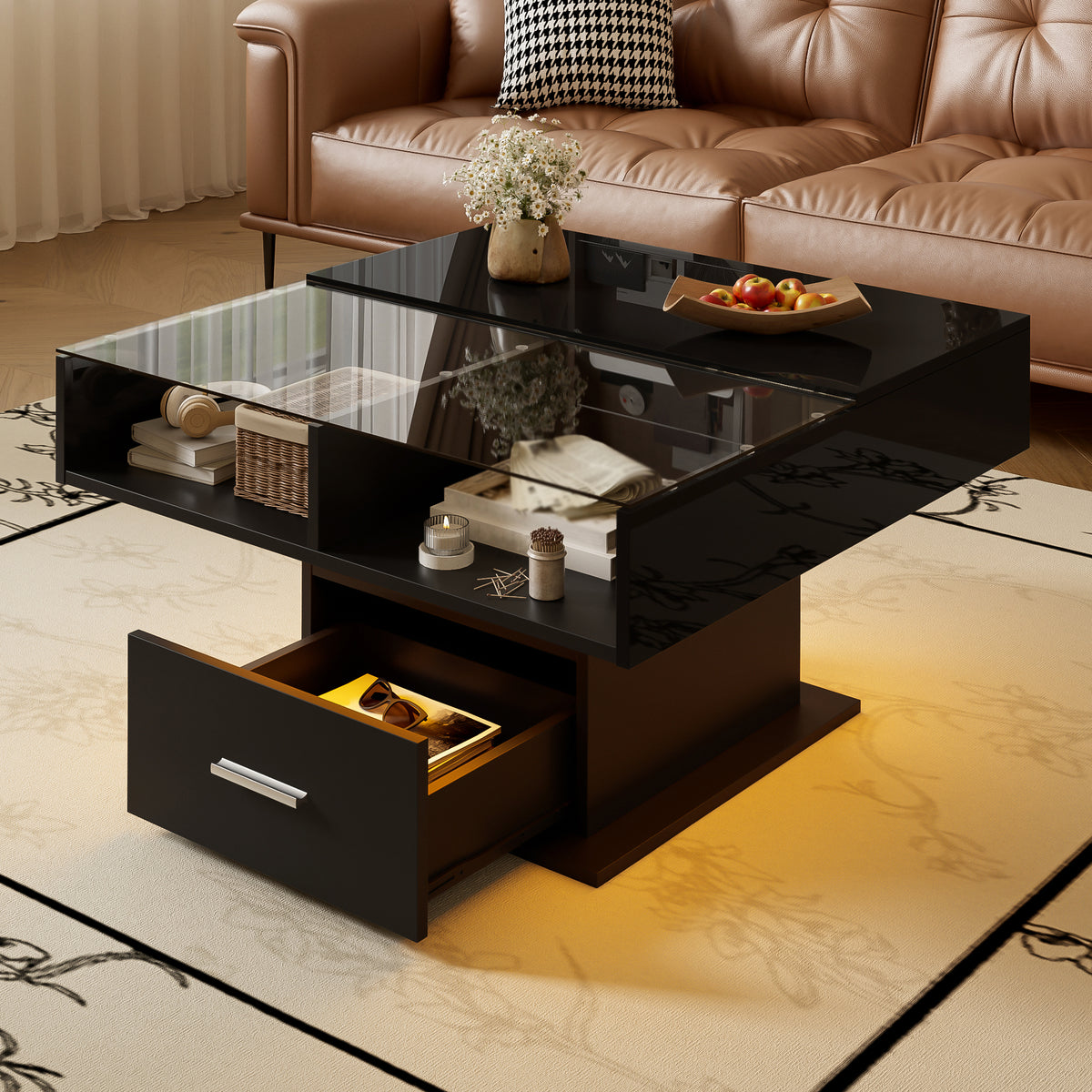 Lift-Top LED Coffee Table, Black – alternate view 4
