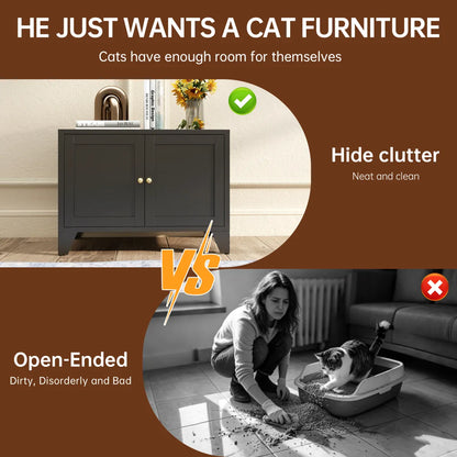 Metal Cat Litter Box Enclosure, Hidden Litter Box Cabinet with Side Entry