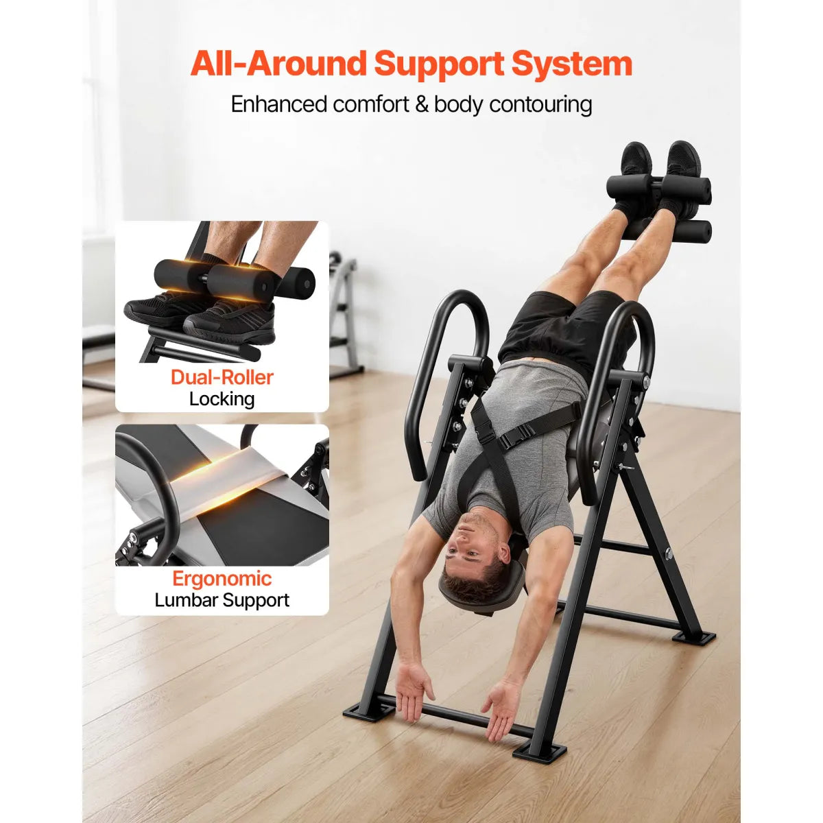 Heavy Duty Inversion Table for Back Pain Relief with Dual-Roller Locking