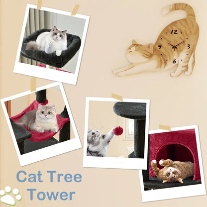 44" Cat Tree Tower with Sisal Scratching Posts, Hammock and Extended Platform, Beige